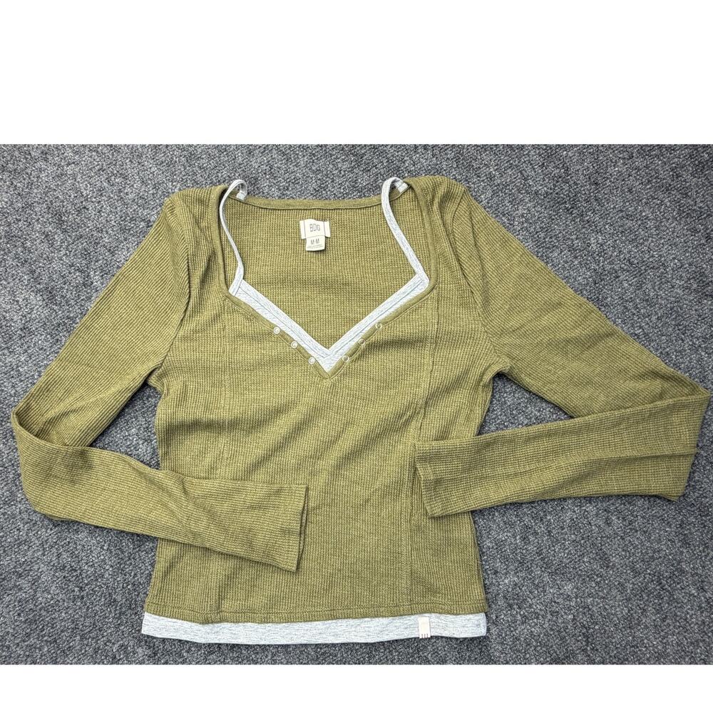 NEW- BDG Thermal Waffle Knit Snap Top Olive Green Medium